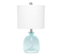 CXYWBD Coastal-Style Table Lamp with A Clear Glass Base White Shade, Bedroom and Home Interiors. Suitable for bedrooms, Living Rooms, Offices, Book(Clear Blue/White)