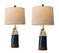 CXYWBD Coastal Table Lamp, Navy Body with Brown Rope Trim, Bedside, Nightstand, Nautical Decorative Light Suitable for bedrooms, Living Rooms, Offices, Book(Navy Blue 2)