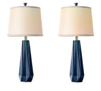 CXYWBD Color Temperature Table Lamp, Linen Shade, Room Nightstand Bedroom Decor, Included, Blue 2 Pack Suitable for bedrooms, Living Rooms, Offices, Book