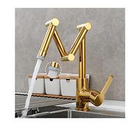 CXYWBD Commercial Brass Kitchen Faucet with Hot and Cold Water 2 Functions Folding Stretchable Three Joint Swing Arm Single Handle Deck Mounted Titanium A