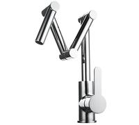 CXYWBD Commercial Brass Kitchen Faucet with Hot and Cold Water 2 Functions Folding Stretchable Three Joint Swing Arm Single Handle Deck Mounted Chrome A