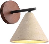CXYWBD Conical Yellow Travertine Lamp with Wooden Base Vintage Bedside Light Japanese Style Interior Decoration Sconces for Bedroom Living Dining Room Hardwired Wall Lighting(TR