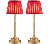 CXYWBD Cordless 2-Piece Fabric Shade Table Rechargeable Dimmable Lamp Dining Room, Bedroom, Bedside, Red Suitable for bedrooms, Living Rooms, Offices, Book