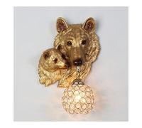 CXYWBD Creative Wolf Head Sconces Cute Animal Light Nordic Resin Wall Lamp with Crystal Shade for Living Room Bedroom Villa Hotel Aisle T-155