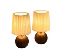 CXYWBD Dimmable Pleated Table Lamp, Round Ceramic Wood Grain Base, Linen Shade, Bedroom, Room, LED Included Suitable for bedrooms, Living Rooms, Offices, Book(2 Pack)
