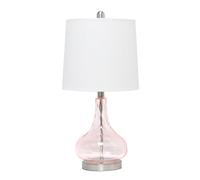CXYWBD Elegant Designs LT3326-SGE 23.25" Colored Dimpled Glass Endtable Bedside Table Desk Lamp with White Fabric Shade, Green/Gray Sage Suitable for bedrooms, Living Rooms, Offices, Book(Pink)