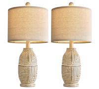 CXYWBD Farmhouse Resin Table with Fabric Lampshade Bedroom Room Bedside Lamp Home Office Desk Decor Beige Suitable for bedrooms, Living Rooms, Offices, Book(Beige Set of 2)