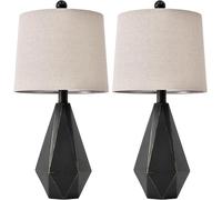 CXYWBD Farmhouse Rustic Table Lamp Linen Shade Room Bedroom Nightstand Decoration, Black with Gold 2 Pack Suitable for bedrooms, Living Rooms, Offices, Book(23‘‘Medium)