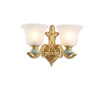 CXYWBD Fashion European Style Full Copper Ceramic Decorative Lamp Wall-Mounted Multi-Function TV Backdrop Wall Light Romantic and Warm Bedroom Bedside Suction,Double Head