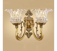 CXYWBD Fashion Retro Copper Aisle Bedside Study Bedroom Sconces E14 Lamp Creative Carved Glass Wall Light Fixtures Indoor,Double Head