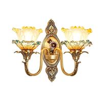 CXYWBD Fashion Vintage Copper with Flower Shaped Glass Shade European Style Traditional Classical Wall Lighting Brass Fixture Bedside Lamp Living Room,2 Lights