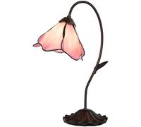 CXYWBD Floral Stained Table Lamp with 8" Wide Curved Glass Shade and Lily Leaf Base Room Bedroom Decor, Pink Suitable for bedrooms, Living Rooms, Offices, Book(1-Light)