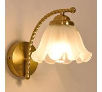 CXYWBD Flower Shape Frost Glass Shade Light Gold Lighting Fixture Retro Nordic Home Decor E27 Indoor Iron Wall Mount Lamp for Bedroom,