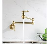 CXYWBD Foldable Brushed Gold Kitchen Faucet Wall Mounted Commercial Pot Filler Tap Single Cold Sink Tap with Rotating Folding Spout