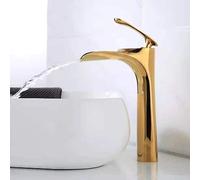 CXYWBD Gold Waterfall Bathroom Sink Mixer Tap Single Handle Hot and Cold Basin Faucet High ARC Single Hole C Brushed Gold