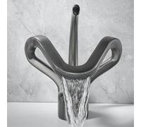 CXYWBD Grey Bathroom Basin Waterfall Mixer Tap with Brass Construction Single Hole Hot and Cold Sink Faucet for Stylish Bathroom Décor