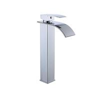 CXYWBD High Rise Waterfall Basin Mixer Tap Hot & Cold Tall Bathroom Faucet with Flat Spout Single Lever Finish
