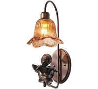 CXYWBD Home Decor Angel Amber Glass Brown Vintage Mounted Lamp E27 Lighting Fixtures for Bedroom Bedside Study Stairs Hallway Kitchen Wall Light Strip(War