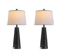 CXYWBD Horizontal Stripe LED Table Lamp, 3-Way Dimmable, Linen Shade, USB A+C Ports, Room Bedroom, Black 2-Pack Suitable for bedrooms, Living Rooms, Offices, Book