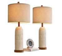 CXYWBD Inch Farmhouse Table Set of 2 with USB A+C Charging Ports Bedroom Room Bedside Lamp Suitable for bedrooms, Living Rooms, Offices, Book(Brown)