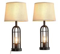 CXYWBD Inch Set of 2, Farmhouse with USB A+C Port, Bedroom Bedside Room Side Table Lamp Suitable for bedrooms, Living Rooms, Offices, Book(Black)