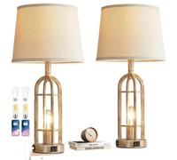 CXYWBD Inch Set of 2, Farmhouse with USB A+C Port, Bedroom Bedside Room Side Table Lamp Suitable for bedrooms, Living Rooms, Offices, Book(Wood)