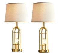 CXYWBD Inch Set of 2, Farmhouse with USB A+C Port, Bedroom Bedside Room Side Table Lamp Suitable for bedrooms, Living Rooms, Offices, Book(Gold)