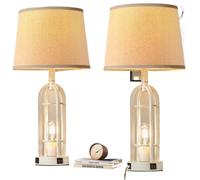 CXYWBD Inch Set of 2, Farmhouse with USB A+C Port, Bedroom Bedside Room Side Table Lamp Suitable for bedrooms, Living Rooms, Offices, Book(Antique White)