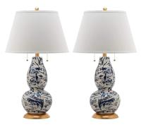 CXYWBD Inch Swirl Table Lamp Pack with Bedroom Room Home Office Desk Nightstand Suitable for bedrooms, Living Rooms, Offices, Book(Navy/White Set of 2)