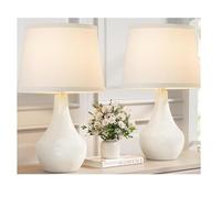 CXYWBD Inch Table Set of 2, Ceramic Bedside Lamp with Nightstand, Bedroom Room Desk Office Suitable for bedrooms, Living Rooms, Offices, Book(White)