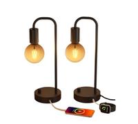 CXYWBD Industrial Style Desk Lamp with Charging Port, Stepless Dimmable, Bedroom, Reading Room, Office Suitable for bedrooms, Living Rooms, Offices, Book(USB Black 2 Packs)