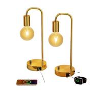 CXYWBD Industrial Style Desk Lamp with Charging Port, Stepless Dimmable, Bedroom, Reading Room, Office Suitable for bedrooms, Living Rooms, Offices, Book(USB Gold 2 Packs)