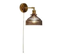 CXYWBD Japanese-Style Glass Lamp Vintage Brass Adjustable Arm Reading Wall Light with Pull Chain for Bedroom Bedside Living Room Hallway T-155