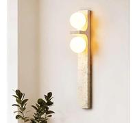 CXYWBD Japanese Style Minimalist Wall Lamps 2 Light Globe Glass Shade Vintage 19.7IN Yellow Travertine Sconces for Bedside