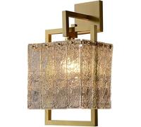 CXYWBD Lamps & Sconces All Copper, Creative Square Shape Lamp, Rustic Indoor Art Deco Wall Lighting Fixture with Clear Striped Glass Shade, for Bedroom Living Room