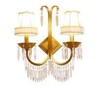 CXYWBD Lamps Sconces Double Head Full Copper Crystal Fabric Lampshade Wall - Indoor Living Room Bedroom Decorative Lamp,