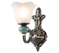 CXYWBD Lamps Sconces Light Parsimonious Lamp Single Black Copper Bracket Lights Flower-Shaped White Frosted Glass Lampshade E27 Base Wall,