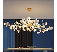 CXYWBD led Compatible with The Kitchen Living Room Chandelier Copper Hanging Lamp White Ceramics Ginkgo Tree Leaf Light,Pendant Lighting Ceiling