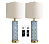 CXYWBD LED Glass Table Lamp 2-Pack with USB A+C Room, Bedroom, Nightstand, Office, Includes 2 Suitable for bedrooms, Living Rooms, Offices, Book(Blue)