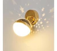 CXYWBD LED Mid Century Black Gold Dimmable Projection Stars Starry Bedside Night Light Adjustable Arm Kids Wall Lamps for Bedrooms Girls,