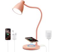 CXYWBD LED Touch Desk Lamp, Wireless Charger, 5 Colors Stepless Dimming, Flexible Gooseneck, Home Office Dormitory, Pink Suitable for bedrooms, Living Rooms, Offices, Book