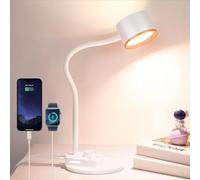 CXYWBD Metal LED Desk Fully Dimmable, with USB C A Charging Ports, 5 Colors, 12W Gooseneck Lamp, Home Office Bedroom Suitable for bedrooms, Living Rooms, Offices, Book(White)