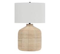 CXYWBD Minimalist Table Lamp, Rattan Body White Drum Fabric Lampshade, Home Or Office Suitable for bedrooms, Living Rooms, Offices, Book(Natural Rattan/Brass/White,26")