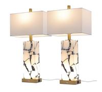 CXYWBD Natural Marble Table Lamp 2-Pack, 3-Color Temperate Night Light with USB Port, Bedroom, Room, Including Suitable for bedrooms, Living Rooms, Offices, Book