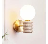 CXYWBD Natural Stone Milk White Glass Lamp Retro Mid Century Wall Lights for Bedroom Bedside Living Dining Room T-155