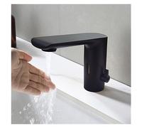 CXYWBD Negro Black Induction Smart Basin Faucet Taps Body Full Brass Copper Mixer Water Cold & Hot AC 220 Battery Saving 6 V