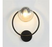 CXYWBD Nordic Minimalist Globe Glass Shade Light Metal Ring Circular Art Home Decor Lamp E27 Socket Wall Mount Lighting Fixture,Black+Clear