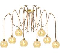 CXYWBD Pendant Adjustable Ceiling Lamp, Amber Globe Glass Shade Industrial Gold,Led Chandelier Lights