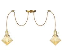 CXYWBD Pendant with Switch, Gold Copper Polish Adjustable Ceiling Lamp, Amber Glass Shade Chandelier,Led Chandelier Lights