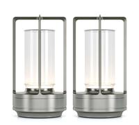 CXYWBD Portable Metal Table Lamp, 3-Shade Photoelectric Battery Powered, Rechargeable, Indoor/Outdoor (Silver Set of 2) Suitable for bedrooms, Living Rooms, Offices, Book